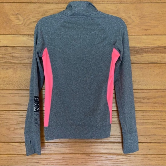 PINK GREY & HOT PINK PULLOVER THUMB HOLES SZ L QUARTER NECK ZIPPER - Picture 4 of 10